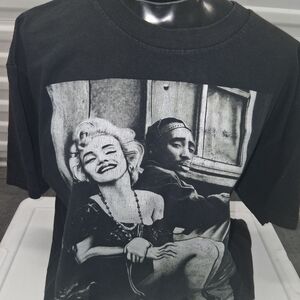 2pac & Marilyn Monroe Black T-Shirt with Graphic Design